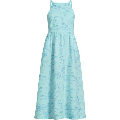 Women's Linen Sleeveless Halter High Neck Midi Dress | Lands' End (US)
