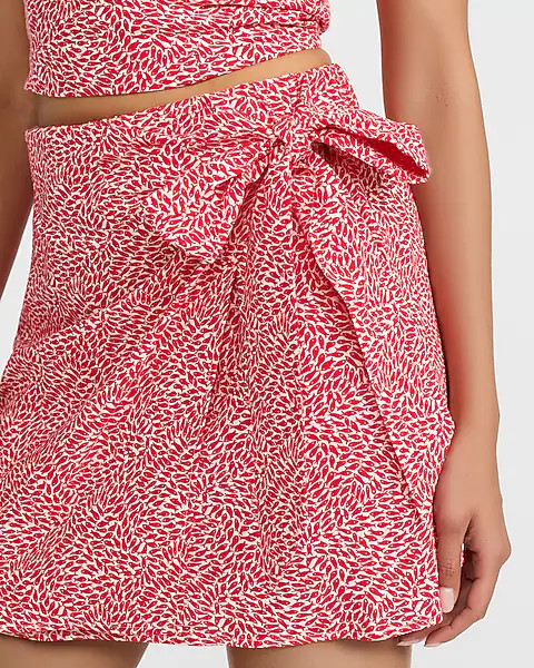 Summer-blend Linen Printed High Waisted Tie Wrap Mini Skirt | Express