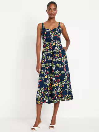 Fit & Flare Sleeveless Linen-Blend Midi Dress | Old Navy (US)