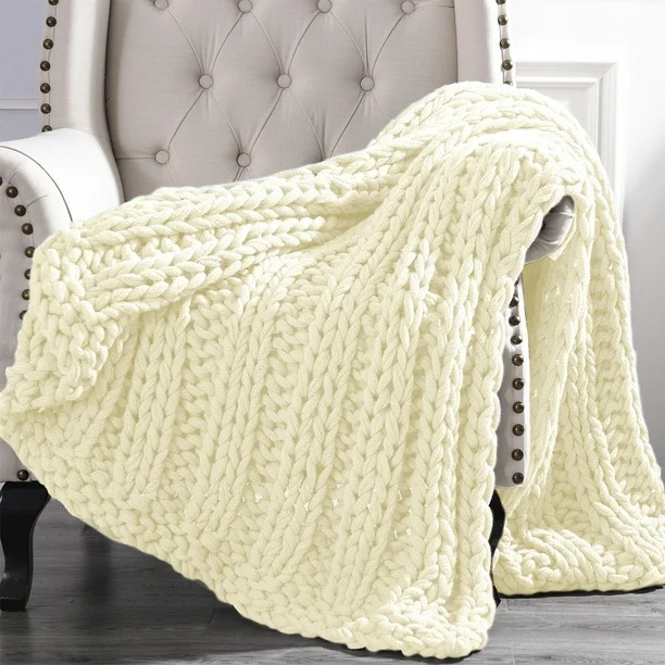 Cottage Lane Chunky Knit Acrylic Throw Blanket, 50" x 60", Ivory - Walmart.com | Walmart (US)