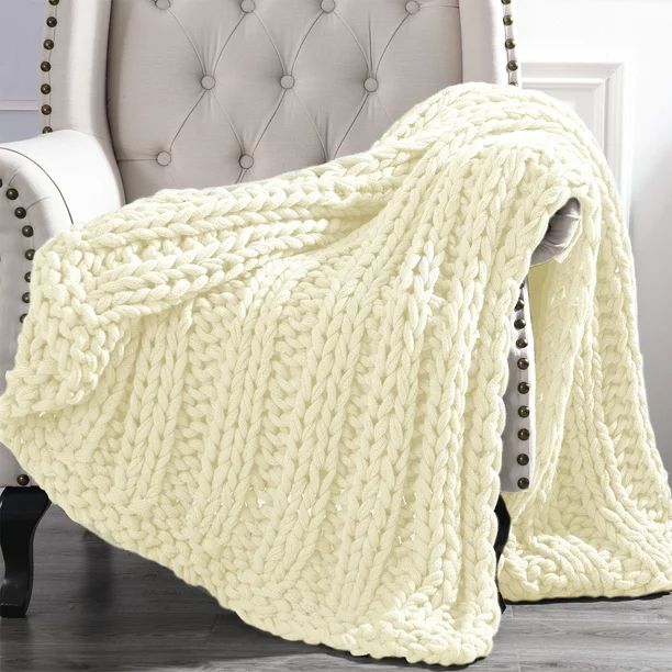 Cottage Lane Chunky Knit Acrylic Throw Blanket, 50" x 60", Ivory - Walmart.com | Walmart (US)