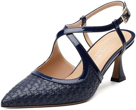 Women’s Pumps Kitten Heels Closed Pointed Toe Heels Strappy Slingback Wedding Party Dress Shoes... | Amazon (US)