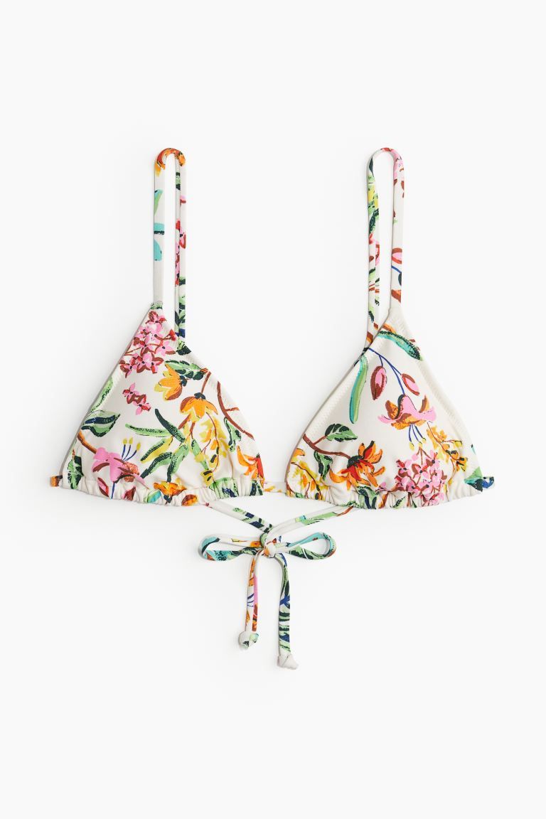 Padded Triangle Bikini Top - Cream/floral - Ladies | H&M US | H&M (US + CA)