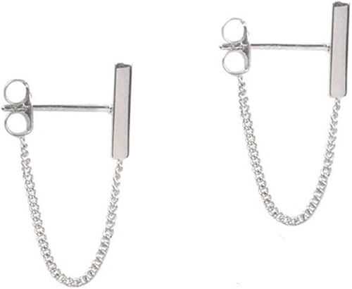 Minimalist Bar Earrings with Chain Dangle Earrings 925 Sterling Silver Stud Earrings | Amazon (US)