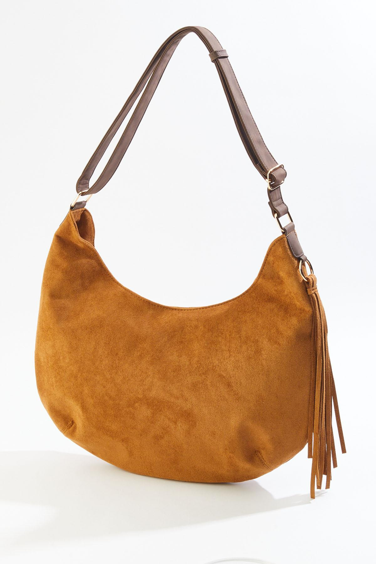 Faux Suede Slouchy Hobo Tassel Bag | Cato Fashions