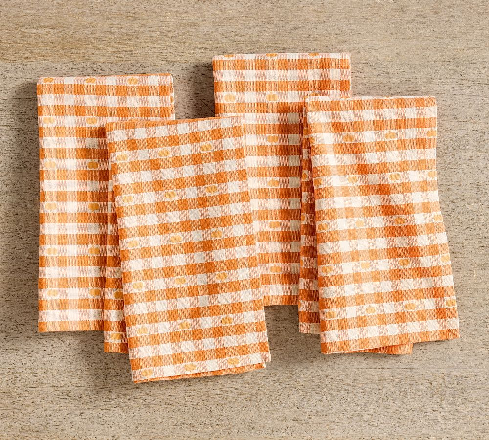 Pumpkin Gingham Organic Cotton Napkins - Set of 4 | Pottery Barn (US)