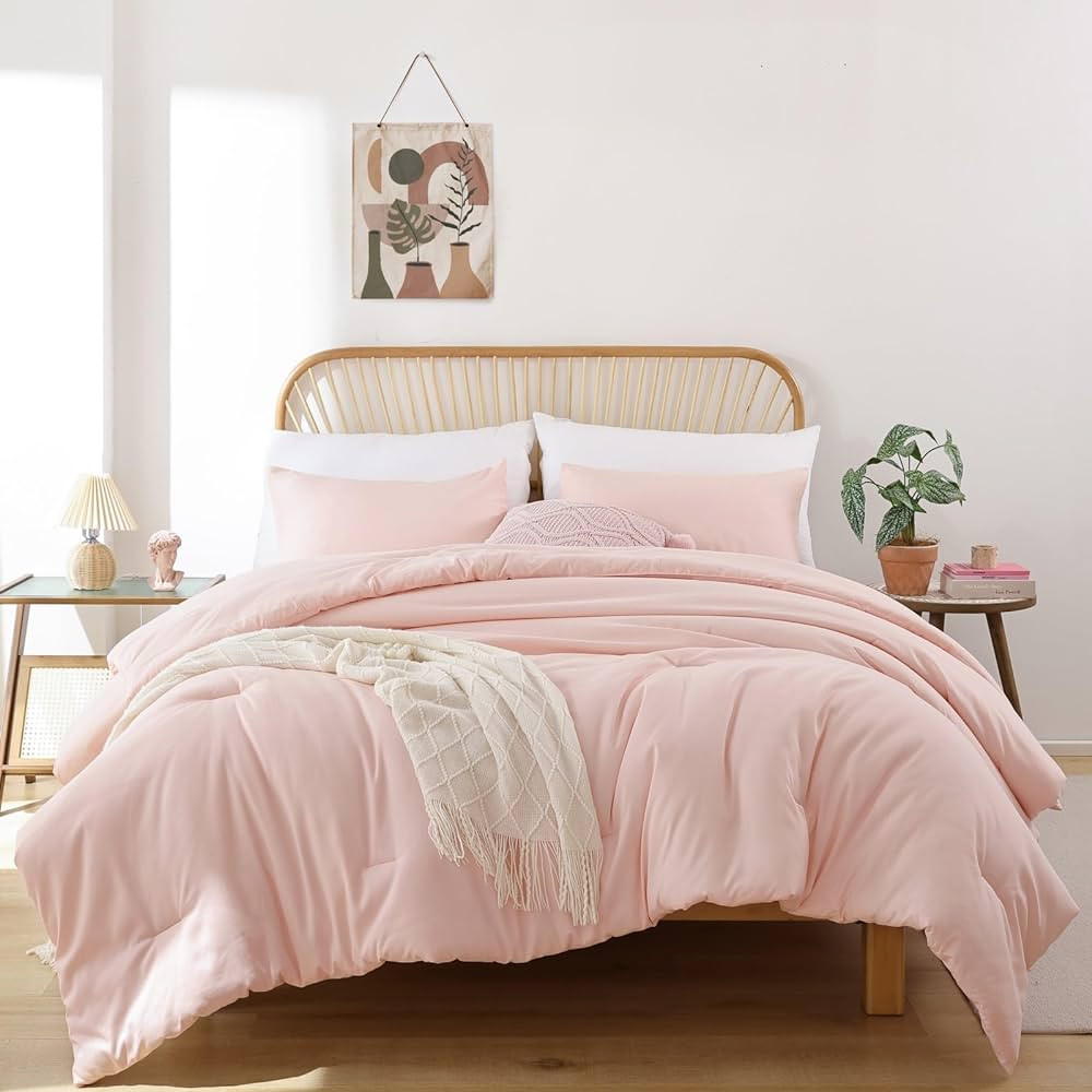 ROSGONIA Blush Comforter Set Queen, 3pcs (1 Boho Pink Comforter & 2 Pillowcases) All Season Soft ... | Amazon (US)