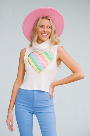 RAINBOW HEART SLEEVELESS TURTLENECK | Judith March