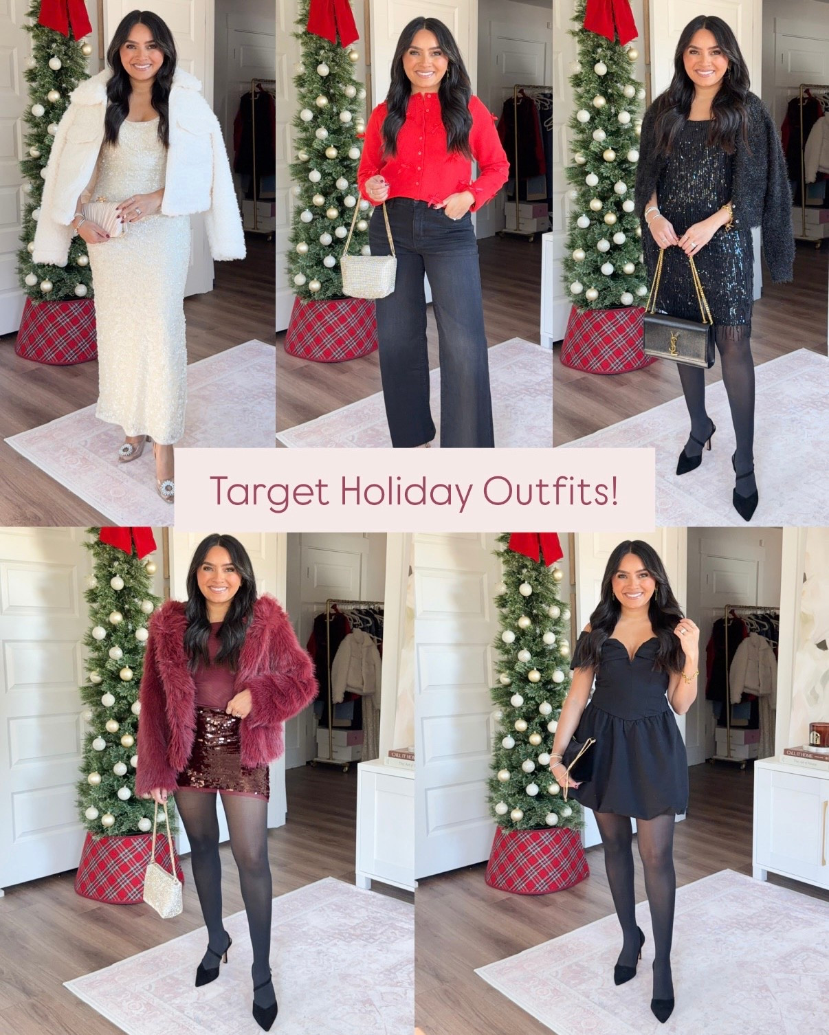 Target Festive Holiday Outfits!
For reference: I’m 5’0, 32b bra size, and 2/26 in bottoms, pear shaped. 
*Everything I share is unaltered! TTS means true to size. Between size 5-6.6 in shoes

Cream sequin dress size xs TTS
Cream jacket size xs TTS
Rhinestone heels - old, similar linked

Red bow cardigan sweater size xs TTS
Black wide leg jeans size 0 petite - I size down a size in this brand
Gold heels size 5 TTS

Black cardigan size xs TTS
Black sequin fringe dress size xs TTS
Black tights size small TTS
Black heels size 5 TTS

Burgundy off the shoulder top size xs TTS
Burgundy sequin skirt size xs TTS
Burgundy faux fur jacket size xxs TTS
Black tights size small TTS
Black heels size 5 TTS

Black off the shoulder dress size xs TTS
Black tights size small TTS
Black heels size 5 TTS



Target holiday outfits
Target holiday fashion
Petite holiday outfits
Holiday outfits from Target
Target sequins outfit
Target holiday dress
Bow cardigan outfit
Petite Target outfits
Holiday party outfit ideas
Casual holiday outfits
Dressy holiday outfits
Target Christmas outfits
Affordable holiday outfits
Petite festive outfits
Holiday outfits for petites
Rachel Miranda Blog
Honeysweetpetite


#LTKFindsUnder50 #LTKHoliday #LTKPetite