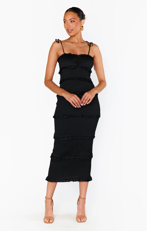 Stella Smocked Dress ~ Black Luxe Satin | Show Me Your Mumu