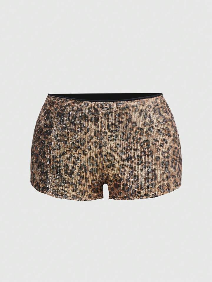 ROMWE J-Fashion Vintage Low Waist Super Short Leopard Print Sparkly Women's Shorts Hotpants, Rave... | SHEIN