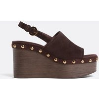 Stradivarius Studded leather platform wedges BROWN 4 | Stradivarius (UK)