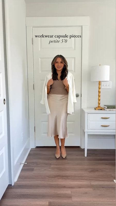 Use code INFP-RACHELM10 for 10% off!
White blazer size XS TTS 
Taupe knit sweater tank size XS TTS
Champagne skirt size XS - wish I had gotten size small, size up a size  
Nude heels size 5 TTS 

Black stripe cashmere tee size XS TTS
Black straight leg pants size 26” inseam XS TTS 
Nude heels size 5 TTS 

White blazer size XS TTS 
Ivory v-neck cami size XS TTS
Pink midi skirt size XS TTS 
Nude heels size 5 TTS 

Ivory crewneck sweater size XS TTS 
Beige trouser pants size 2 TTS 
Nude heels size 5 TTS 

Spring Outfits 
Dress 
Travel Outfit 
European Outfit 
Summer Dress 
Summer Outfit 
petite workwear
petite
Capsule wardrobe
spring workwear
Work outfits
office style
Summer workwear
office pants
Blazers

Honey Sweet Petite 
Honeysweetpetite

#LTKfindsunder100 #LTKstyletip #LTKworkwear