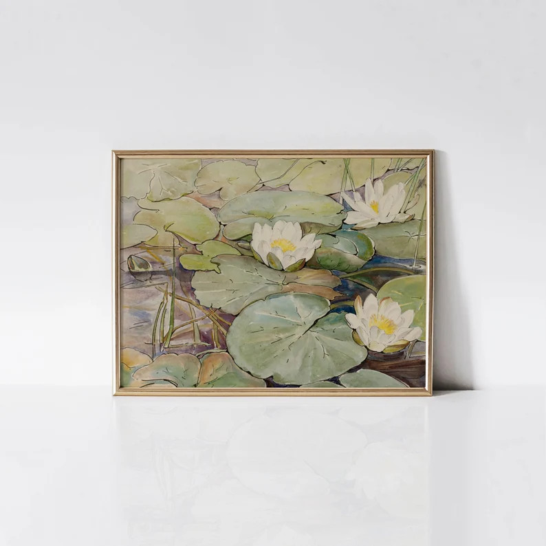 Drawing of Water Lilies, Beatrix Potter Print, Lily Pad Painting, Greenery Wall Art. - Etsy | Etsy (US)