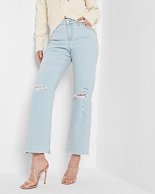 Mid Rise Light Wash Ripped 90s Ankle Boot Jeans | Express