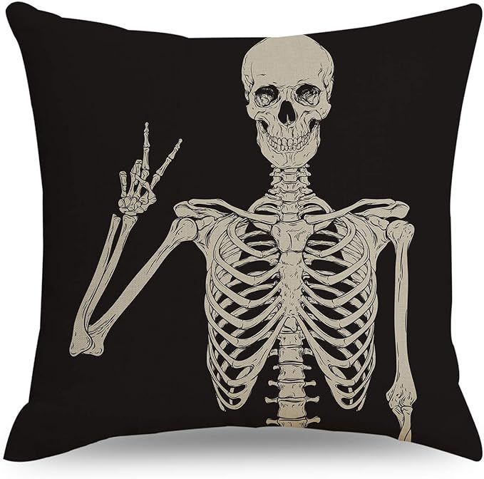 Amazon.com: QIQIANY Skull Decoraive Throw Pillow Cover Square Linen Fabric Black Goth Decor Funny... | Amazon (US)