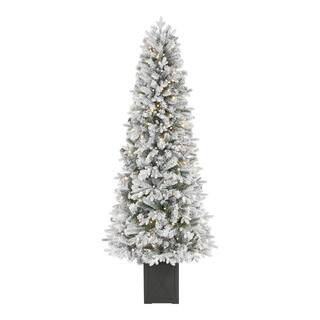 Home Accents Holiday 6.5 ft Noble Pine Flocked Potted Christmas Tree 2560310HD - The Home Depot | The Home Depot