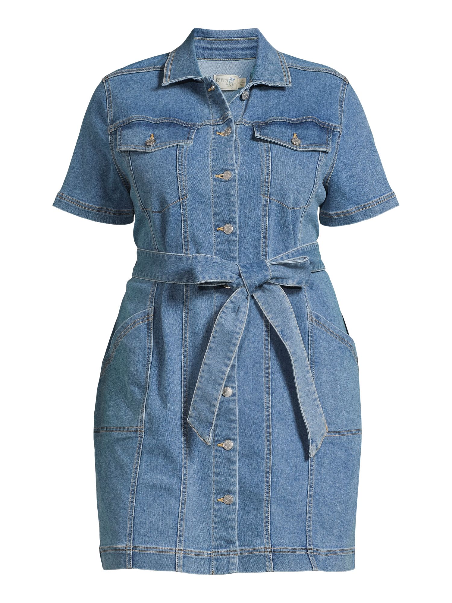 Terra & Sky Women's Plus Size Denim Utility Dress, Sizes 0X - 5X | Walmart (US)