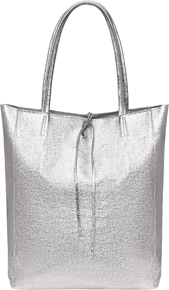 TAKEASY Women's Italian Tote Bag with Zipper from Metallic Rough Genuine Leather for Shopping, Wo... | Amazon (US)