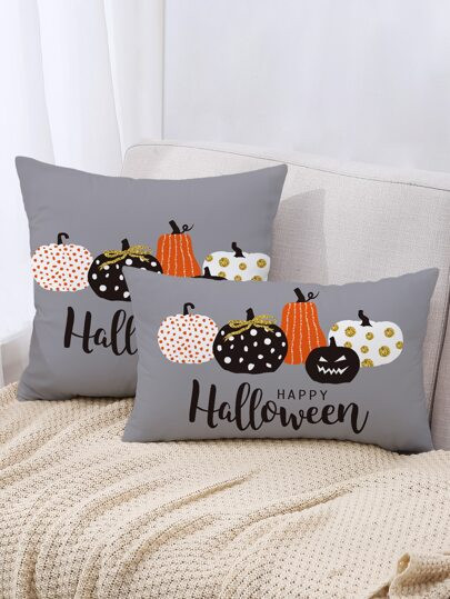 1pc Halloween Pumpkin & Letter Graphic Cushion Cover Without Filler | SHEIN