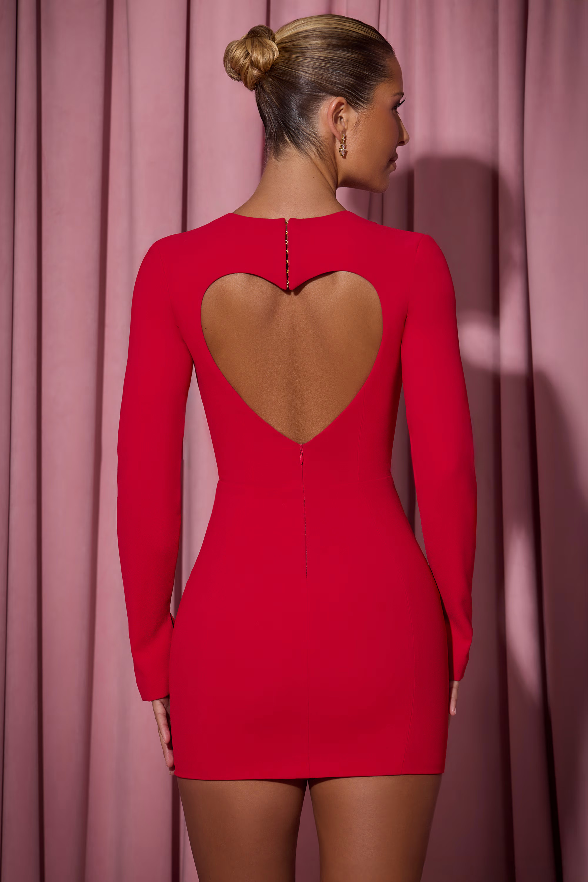 Cut-Out Heart-Detail Bodycon Mini Dress in Red | Oh Polly