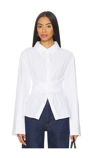 SNDYS Teigan Cinched Button Shirt in White. - size S | Revolve Clothing (Global)