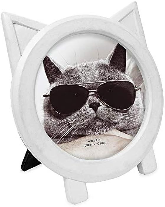 Isaac Jacobs 4x4 Round Resin Sentiment Cat Picture Frame with Ears, Photo Tabletop & Wall Display... | Amazon (US)