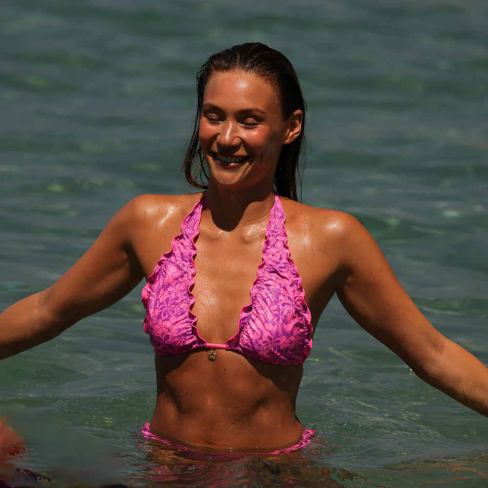 Lettuce Edge Halter Bikini Top - Bubble Berry | Kulani Kinis US