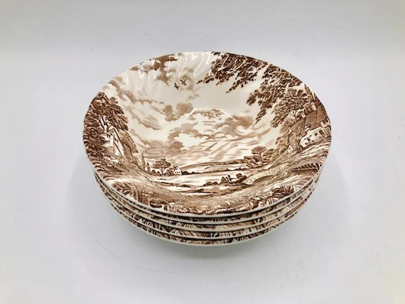 Vintage 1960s Brown Transferware Soup / Cereal Bowls Set of 5 - Etsy | Etsy (US)