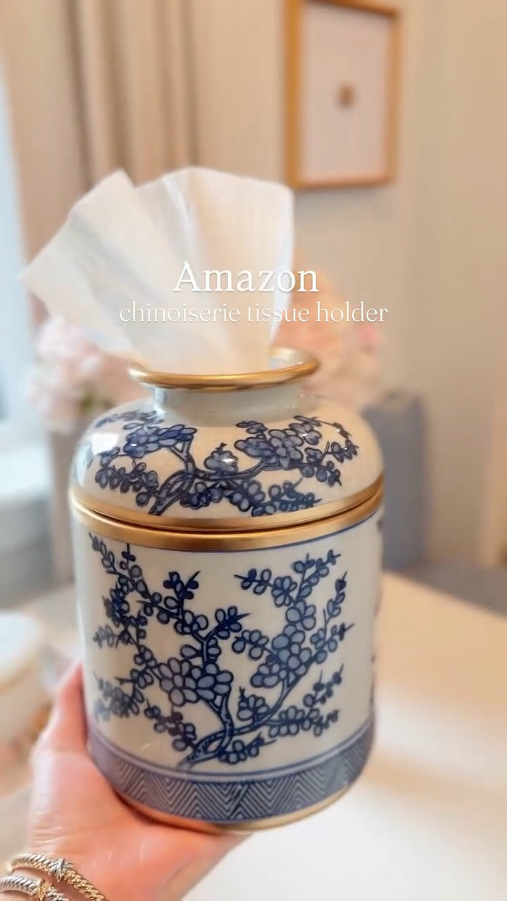 Amazon tissue holder, chic tissue box, chinoiserie tissue container, blue and white decor spring summer decor