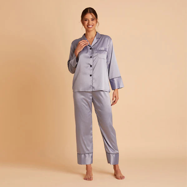 Long Satin PJ Set - Blue | Birdy Grey