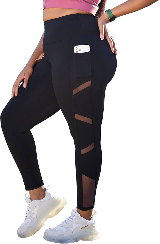 YOHOYOHA Women’s Yoga Pants Plus Size Breathable Mesh Splice Tummy Control Best Long Workout Fi... | Amazon (US)