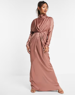 ASOS DESIGN high neck draped satin maxi dress | ASOS (Global)