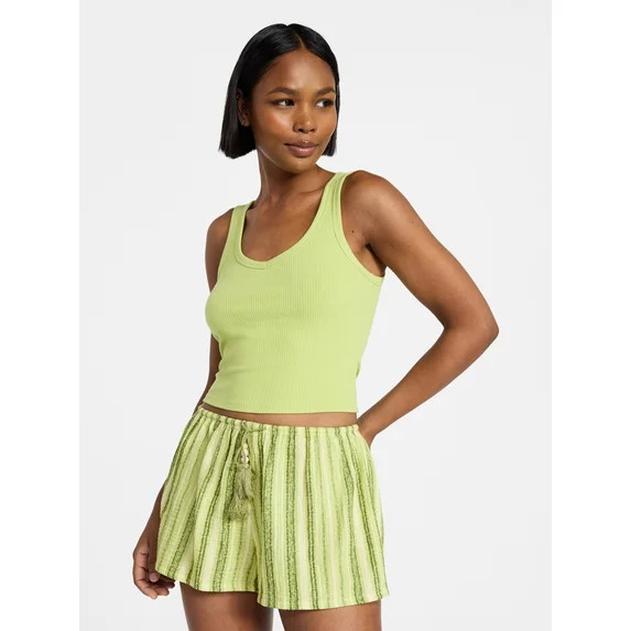 No Boundaries Cropped V-Neck Tank Top, Women’s XXS-XXL | Walmart (US)