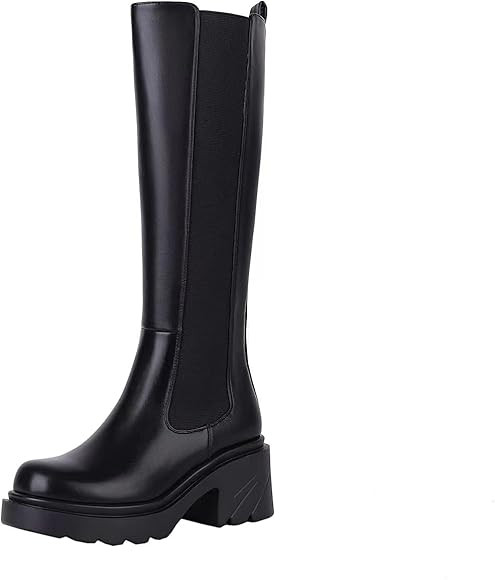 vivianly Women's Knee High Boots Chunky Block Heel Elastic Lug Sole Boots Stretch Riding Boots wi... | Amazon (US)