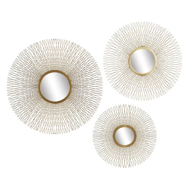 Set of 3 Modern Tin and Glass Round Wire Sunburst Wall Mirrors Gold - Olivia & May | Target