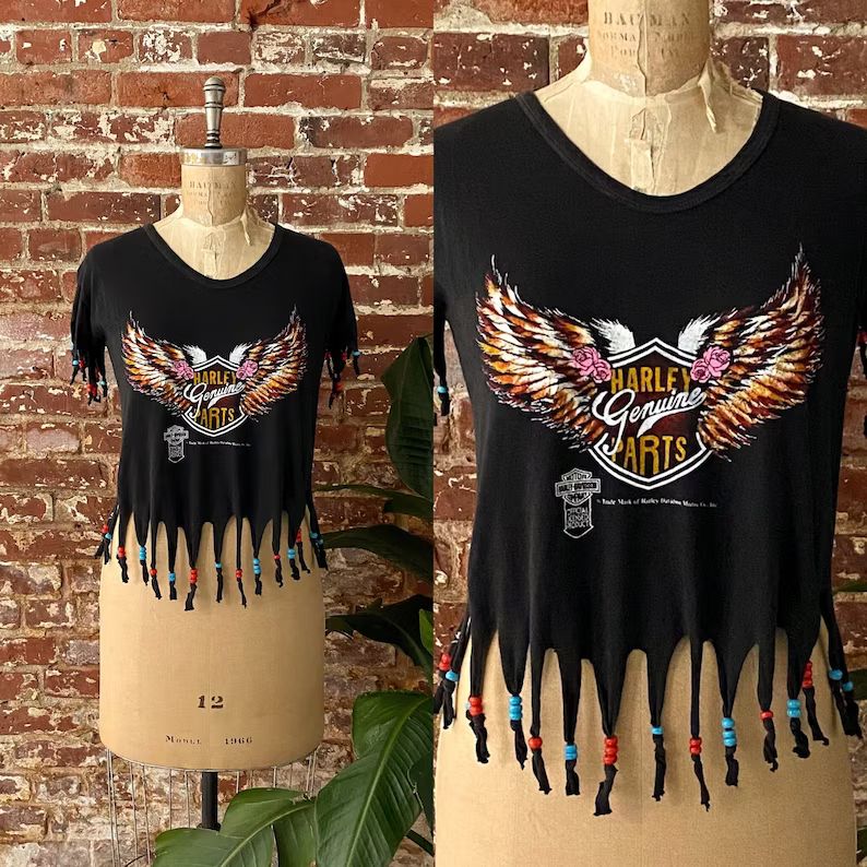 Vintage 1980s Genuine Harley Parts Eagle  Beaded T-Shirt - 80s Harley Davidson Motorcycles Beaded... | Etsy (US)