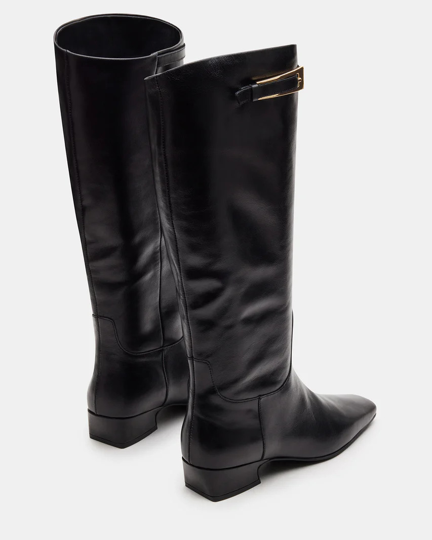 GIDEON Black Leather Square Toe Boot | Women's Boots | Steve Madden (US)