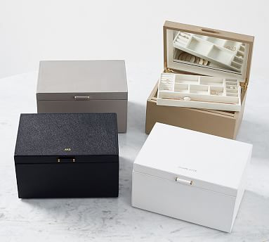 Quinn Large Leather Jewelry Box, Foil Debossed | Pottery Barn (US)