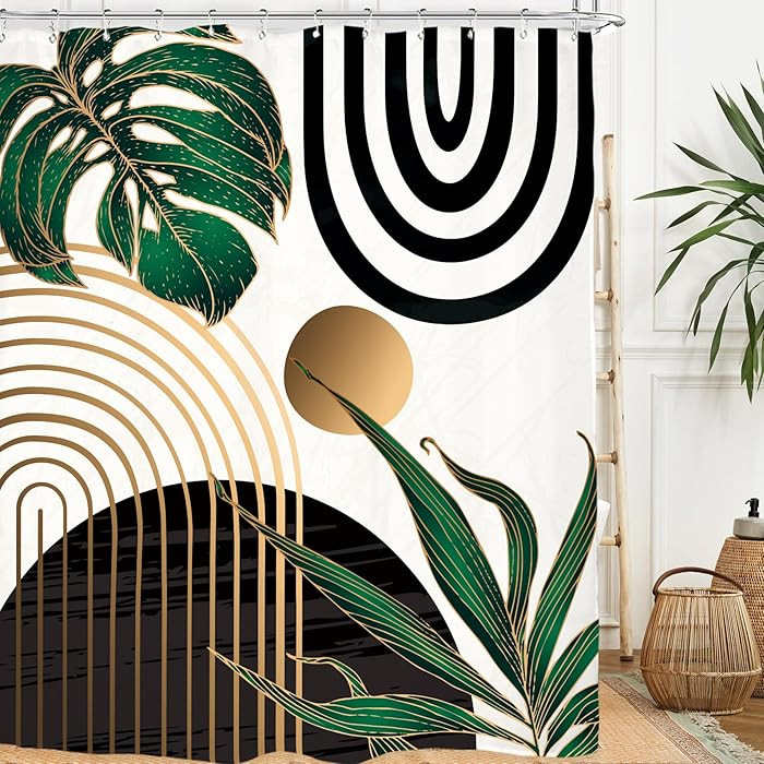 Miyotaa Abstract Emerald Green Shower Curtain Set 71Wx84H Inches Extra Long Minimalist Modern Tro... | Amazon (US)