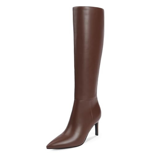 Easyfox Brown Tall Boots Knee High Boots Women Pointed Toe Long Brown Boots Stiletto Heel Brown Knee High Boots for Women Size 9.5 | Amazon (US)