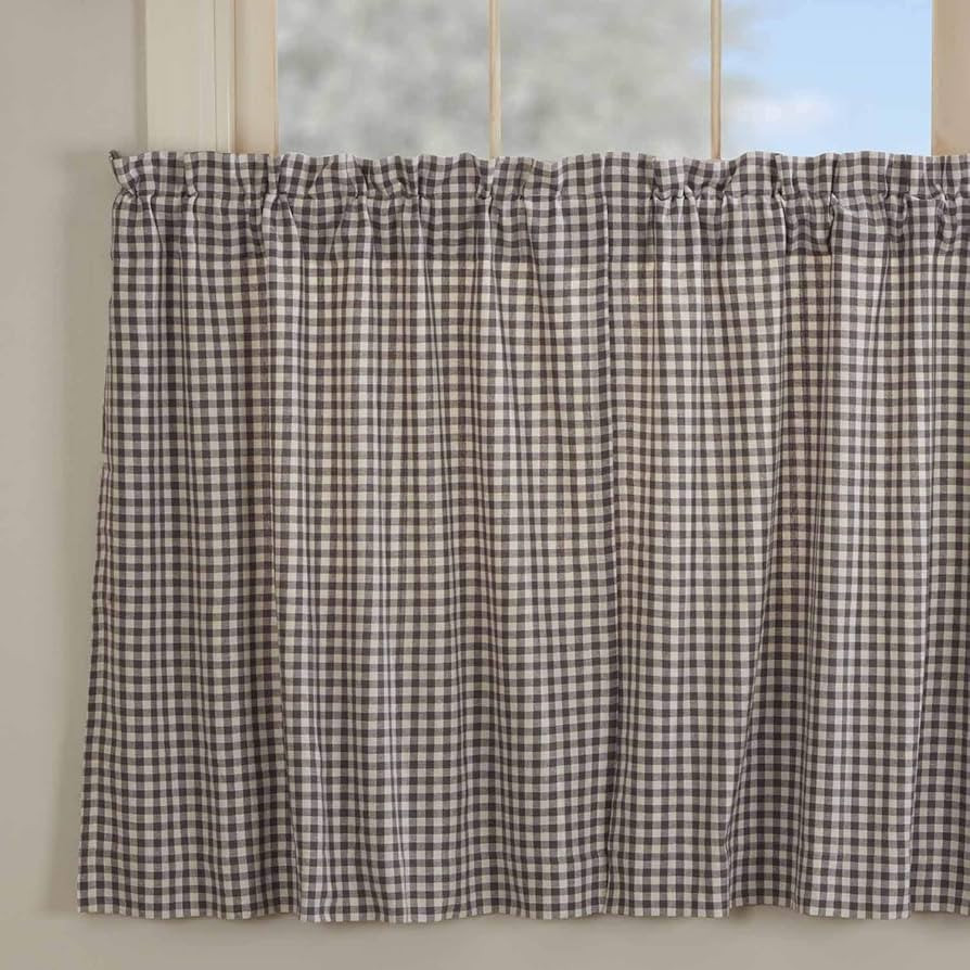 Gray Gables Check Tier Curtains, Set of 2, 24" Long, Gingham Check, Farmhouse Vintage Country Cot... | Amazon (US)