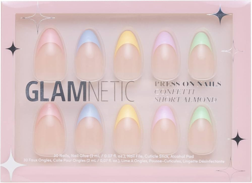Glamnetic Press On Nails - Confetti | Semi-Transparent, Short Almond Nails, Reusable | 15 Sizes -... | Amazon (US)
