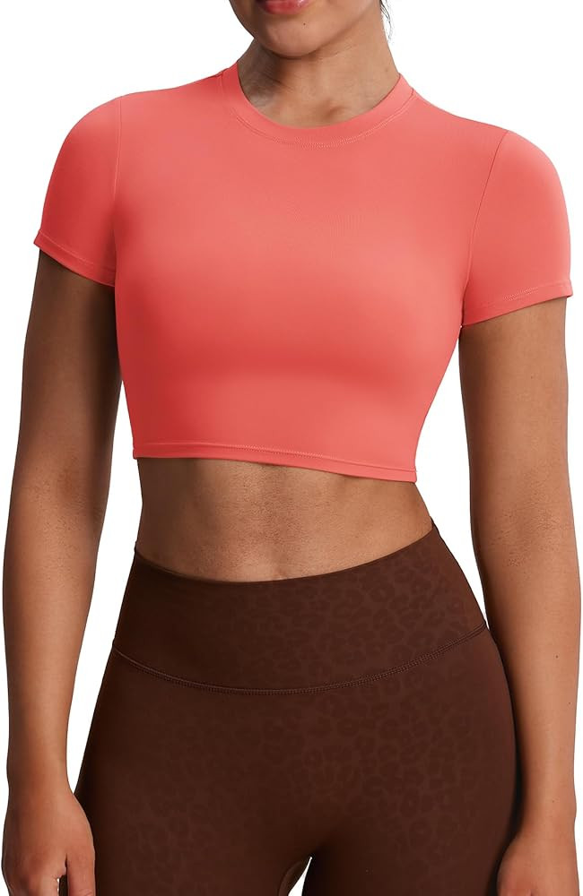 Aoxjox Short Sleeve Crop Tops for Women Classic Longline Baby Tee Workout T Shirt Top | Amazon (US)