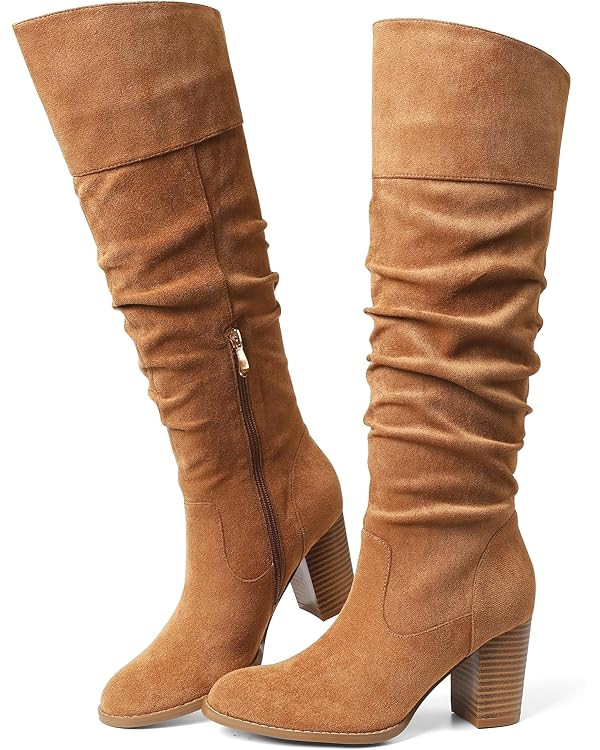 Erocalli Suede Knee-High Boots Fall Boot For Women Chunky Block High Heel Slouch Fashion Boot Rou... | Amazon (US)