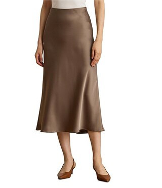 Petite Size Silky Satin Charmeuse Midi Skirt | Dillard's