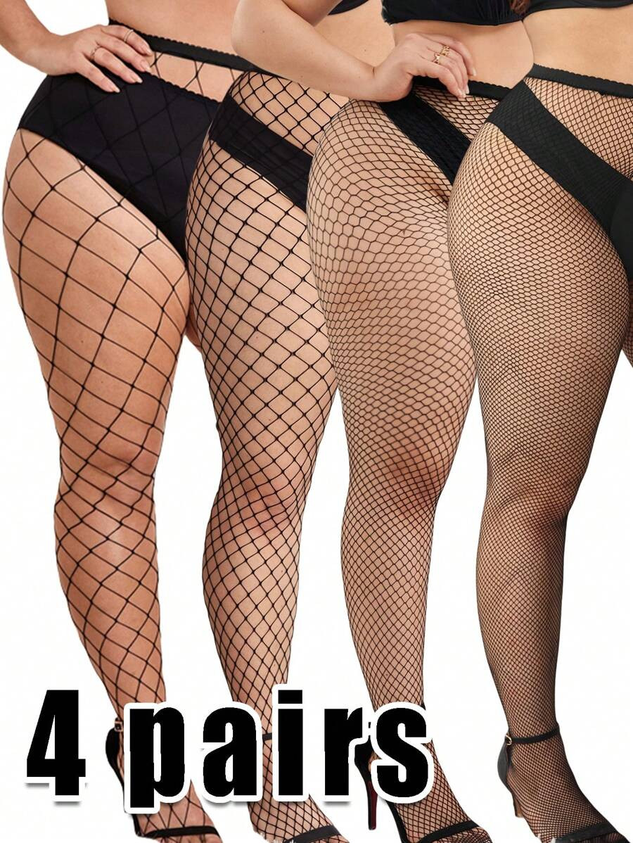 4pcs/pack Plus Size Fishnet Stockings | SHEIN