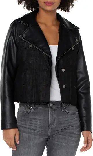 Liverpool Los Angeles Faux Leather Mixed Media Denim Moto Jacket | Nordstrom | Nordstrom