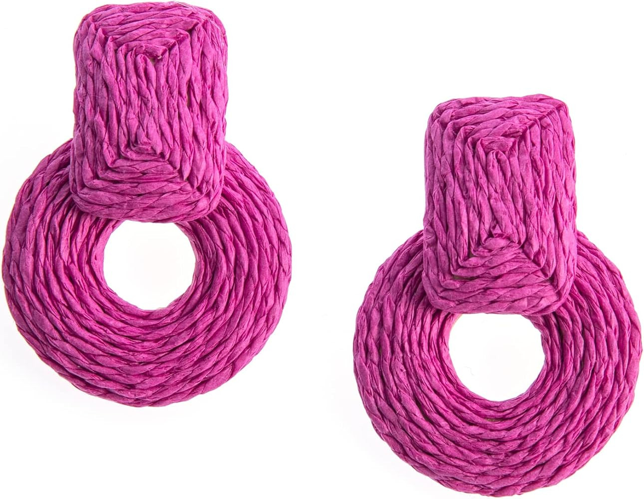 Statement Raffia Round Earrings - Boho Drop Handmade Straw Earrings - Geometric Dangle Earrings for  | Amazon (US)