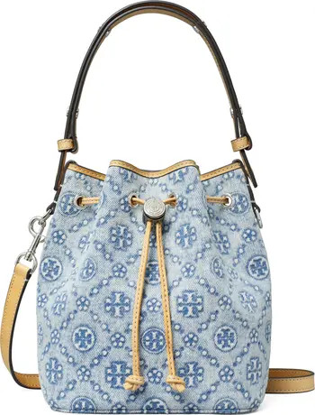 Tory Burch Mini T Monogram Denim Bucket Bag | Nordstrom | Nordstrom